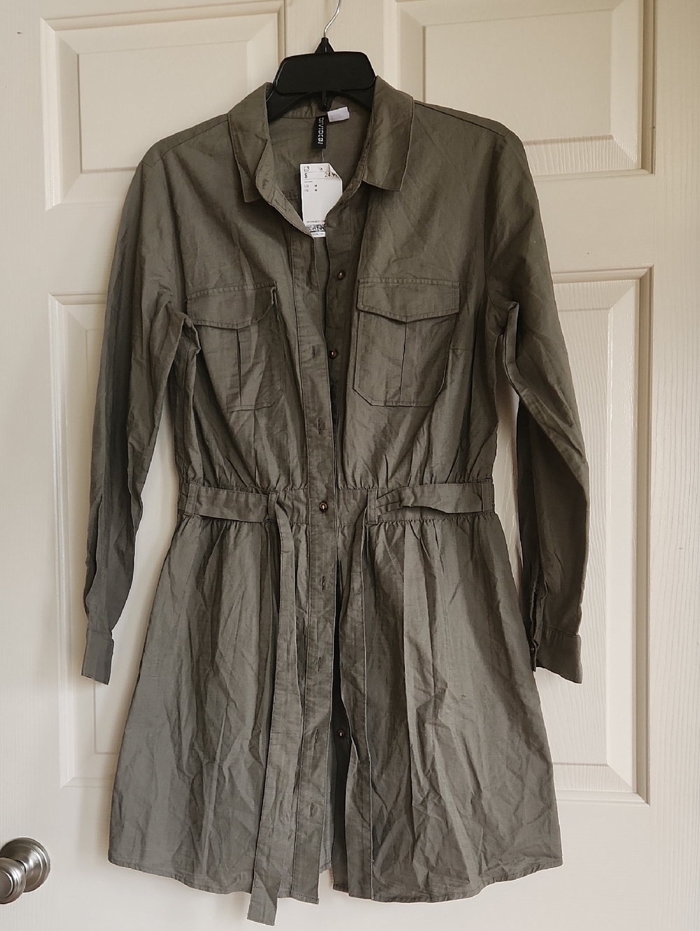 Divided Olive Green Long Sleeve Utility Shirtdress